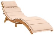 vidaXL Espreguiçadeira com almofadão madeira de acácia maciça bege