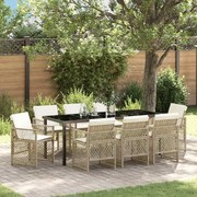 vidaXL Conjunto de Jantar de Jardim 9 Peças com Almofadas Bege em Rattan Sintético