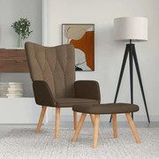 vidaXL Cadeira de descanso com banco tecido castanho