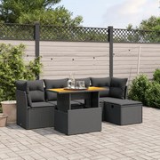 vidaXL 6 pcs conjunto sofás de jardim c/ almofadões vime PE preto