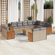 vidaXL 13 pcs conjunto de sofás p/ jardim com almofadões vime PE bege