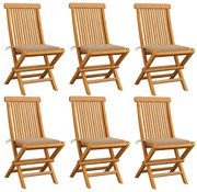 vidaXL Cadeiras de jardim c/ almofadões beges 6 pcs teca maciça