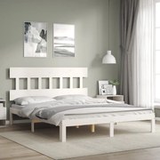 vidaXL Estrutura de cama King Size com cabeceira madeira maciça branco