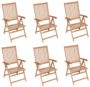 vidaXL Cadeiras de jardim reclináveis 6 pcs madeira de teca maciça