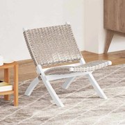vidaXL Cadeira relaxante vime Kubu natural/madeira mogno maciça branco