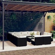 vidaXL 14 pcs conjunto lounge de jardim c/ almofadões vime PE preto