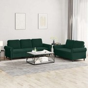 vidaXL 2 pcs conjunto de sofás com almofadões veludo verde-escuro