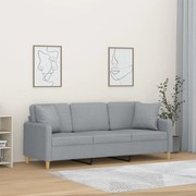 vidaXL Sofá 3 lugares + almofadas decorativas 180cm tecido cinza-claro