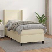 Cama com molas/colchão 90x200 cm couro artificial cor creme