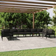 vidaXL 10 pcs conjunto lounge jardim com almofadões alumínio antracite
