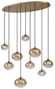 Candeeiro suspenso Art Deco dourado com vidro âmbar 9 luzes - Jia