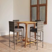 vidaXL 5 pcs conjunto de bar para jardim com almofadões cinzento