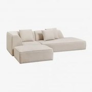 Sofá De Canto Modular Cardea De 2 Peças Com Chaise À Direita E Pufe Estofado Chenille Beige Creme - Sklum