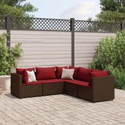 5 pcs conjunto lounge jardim c/ almofadões vime PE castanho