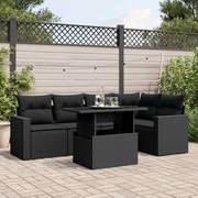 vidaXL 6 pcs conjunto sofás de jardim c/ almofadões vime PE preto