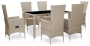 vidaXL 7 pcs conjunto jantar exterior com almofadões vime PE bege