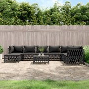 9 pcs conjunto lounge de jardim com almofadões aço antracite