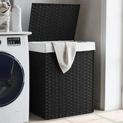 vidaXL Cesto para roupa suja com tampa 46x33x60 cm vime PE preto