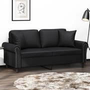 vidaXL Sofá 2 lugares c/ almofadas/almofadões 140cm couro artif. preto