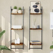vidaXL Estante 3 prateleiras + barras 2pcs 30x25x100cm carvalho fumado
