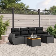 vidaXL 6 pcs conjunto sofás de jardim c/ almofadões vime PE preto