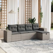 vidaXL 5 pcs conjunto sofás de jardim c/ almofadões vime PE cinzento