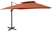 Guarda-sol de jardim cantilever toldo duplo 300x300cm terracota