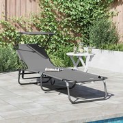 vidaXL Espreguiçadeira Dobrável com Toldo Cinza 600D Oxford