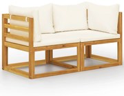 vidaXL Banco de jardim de 2 lugares c/ almofadões branco nata