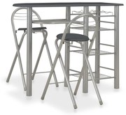 vidaXL 3 pcs conjunto de bar com prateleiras madeira e aço preto