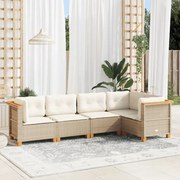 vidaXL 5 pcs conjunto de sofás p/ jardim com almofadões vime PE bege