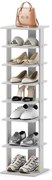 Prateleira de exposição de sapatos de madeira estreita vertical com 7 níveis - branca