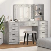 Conjunto de Mesa de Maquilhagem 3 Peças com LED Cinza Concreto Madeira de Engenharia