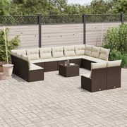 vidaXL 13 pcs conjunto sofás p/ jardim c/ almofadões vime PE castanho