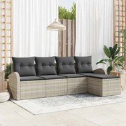 vidaXL Conjunto de Sofá de Jardim de 5 Peças com Almofadas Cinza Claro em Rattan Sintético