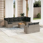 vidaXL 10 pcs conjunto sofás de jardim c/ almofadões vime PE cinzento