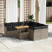 vidaXL 9 pcs conjunto sofás p/ jardim com almofadões vime PE cinzento