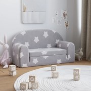 vidaXL Sofá-cama infantil 2 lugares c/ estrelas pelúcia cinzento-claro