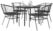 vidaXL Conjunto de jantar jardim 5 peças almofadas vidro vime PE preto