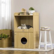 Casa de higiene para gatos com 3 níveis, compartimento fechado por uma porta,1 almofada, 60 x 45 x 103 cm