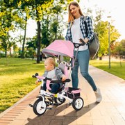 Triciclo Evolutivo para Bebés de +12 Meses 2 em 1 com Toldo Dobrável Guiador Cinto de Segurança e Cesto 95x50x106 cm Rosa