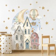 Papel de parede para a parede do quarto das crianças - Casas sob a lua