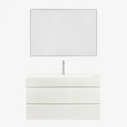 Conjunto De Móvel De Casa De Banho Suspenso Em Madeira E Folha De Freixo Com Lavatório Integrado Ona Branco & Led Retangular - Sklum