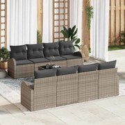 vidaXL Conjunto de Sofá de Jardim 9 Peças com Almofadas Cinza em Rattan Sintético