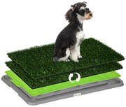 PawHut Resguardo de Treino para Cães com 2 Relvas Artificiais e Bandeja para Treino de Filhotes 67x41x3,5 cm Verde