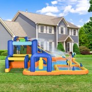 Castelo Insuflável Infantil 7 em 1 com Escorrega Piscina com Insuflador e Bolsa de Transporte 430x420x200 cm Multicolorido