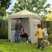 Tenda de jardim pop-up, dobrável 202 C x 202 L x 261 A cm, com altura ajustável, proteção UV 30+, 3 paredes laterais, bege