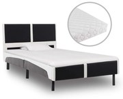 Cama com colchão 90x200 cm couro artificial preto e branco