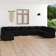 9 pcs conjunto lounge de jardim c/ almofadões vime PE preto