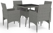 vidaXL 5 pcs conjunto de jantar para jardim vime PE e vidro cinzento